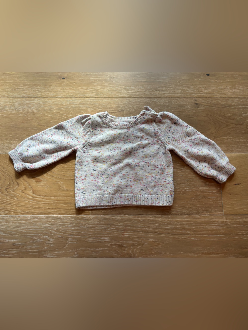 Baby Cotton Knit Puff-Sleeve Sweater - Cream Confetti